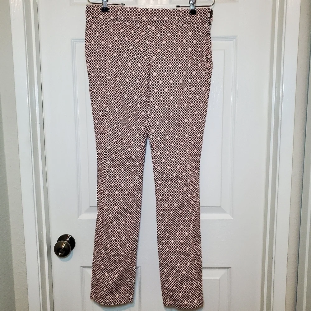 Tory Burch Pants Womens 28 Red Black Check Cropped Stretch Side Zip